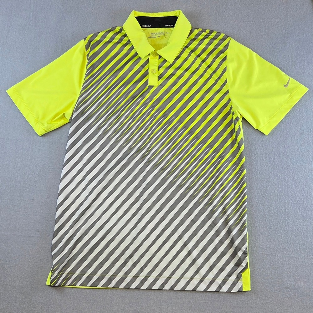 Nike Golf Tour Performance Dri-Fit Polo Shirt Mens Small Volt Yellow Grey Stripe